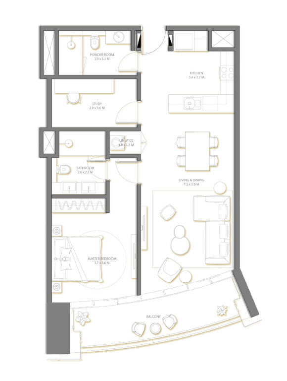 Nakheel Palm Beach Tower floor plan Apartments 1 bedroom