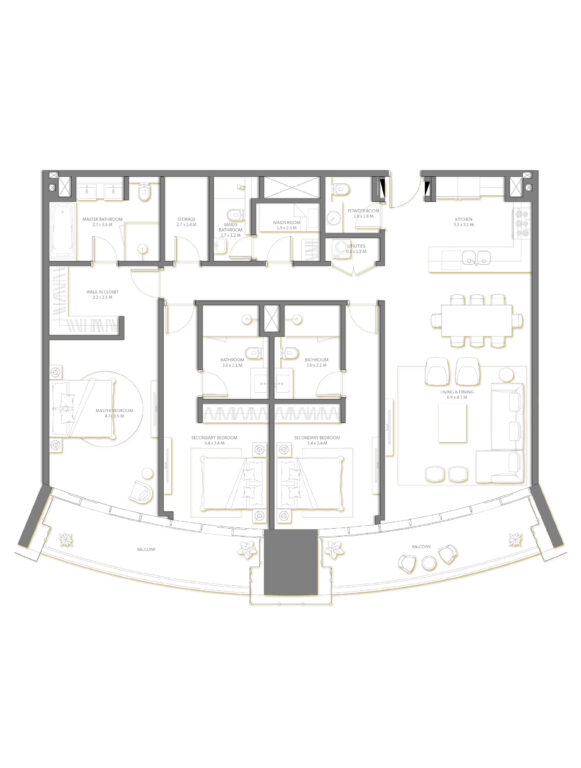 Nakheel Palm Beach Tower floor plan Apartments 3 bedroom